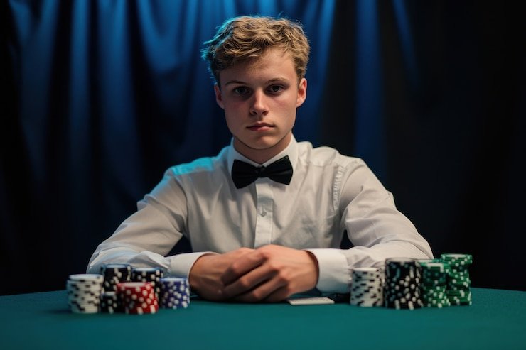 Dealer langsung membagikan kartu di meja Casino Hold'em siap 4d